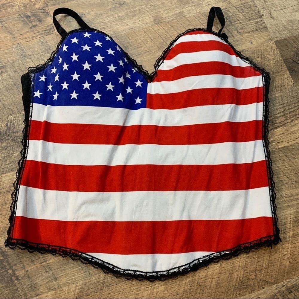 Patriotic Underwire Cups, side boning, three row adjustable back closure corset